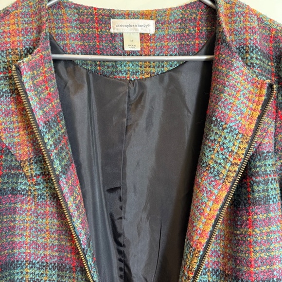 Christopher & Banks Lined Tweed Wool Princess Colorful Plaid Blazer Jacket Sz M - Picture 7 of 8